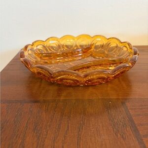 Vintage L.E. Smith Amber Glass Moon and Stars 8" Divided Relish Dish Tray